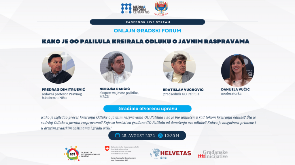 Gradski forum “Kako je GO Palilula kreirala Odluku o javnim raspravama”