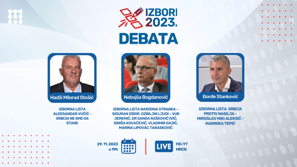 Kandidati za poslanike iz PUPS-a, Narodne stranke i Narodnog pokreta Srbije u drugoj debati MRCN Druga predizborna debata