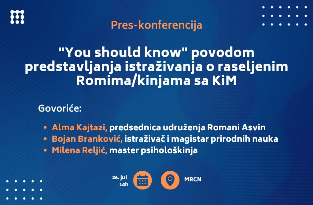 Pres-konferencija “You should know” povodom predstavljanja istraživanja o raseljenim Romima/kinjama sa KiM